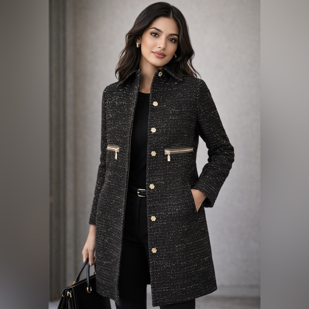 Moncler Gamme Rouge Limited Edition Sequin Statement Coat – Size 0 Black & Gold✨